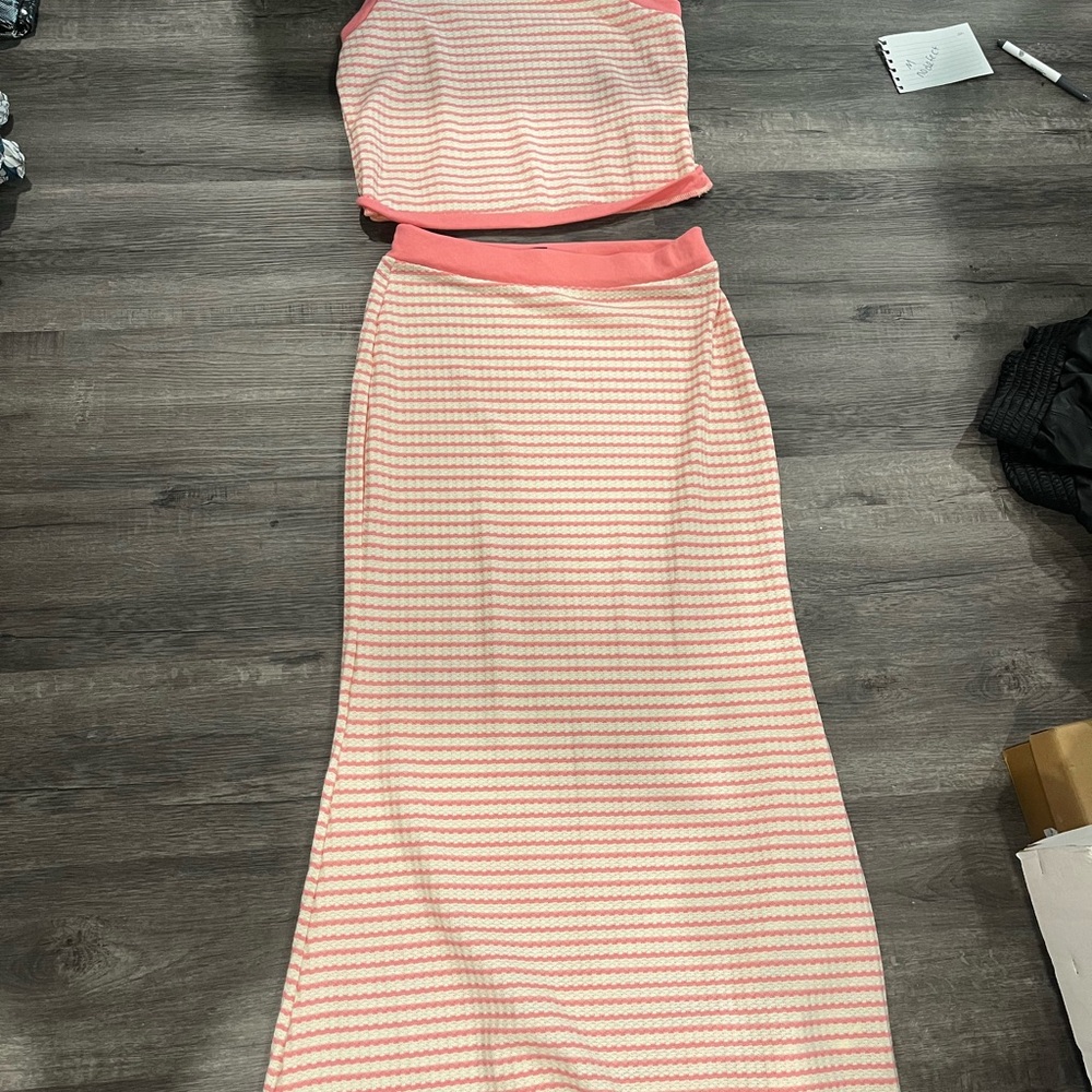 Striped Pink and White Skirt and Top Set